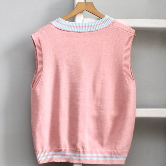 Pennycrafts Women's Pink & Blue Kawaii And Fresh Embroidered Vest Size Large - Picture 5 of 8